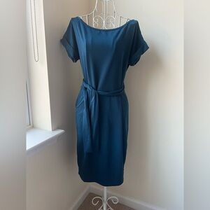 Short Sleeve Crewneck Wrap Dress Tie Waist Office T-Shirt Casual Midi S
Pockets